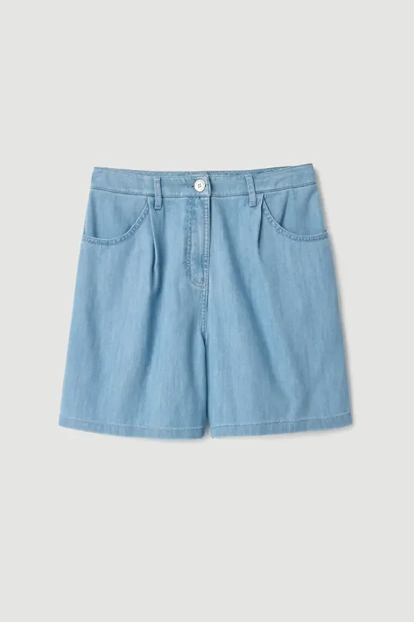 Lyocell Denim Şort - Mavi - 7