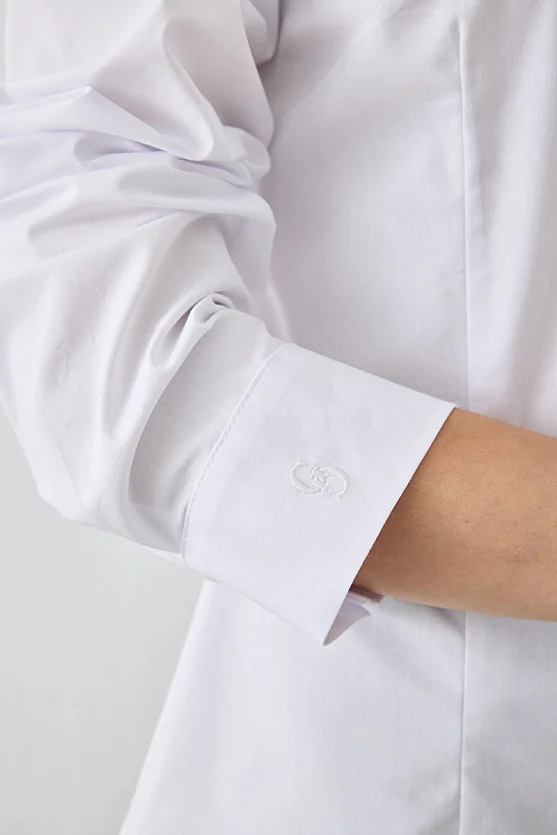 Manşeti Nakış Detaylı Slim Fit Koton Gömlek - Beyaz - Gusto