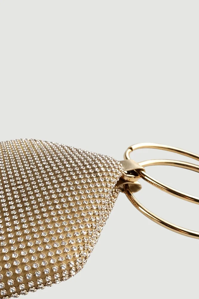 Metal Aksesuarlı Taşlı Abiye Çanta - Gold - Gusto (1)