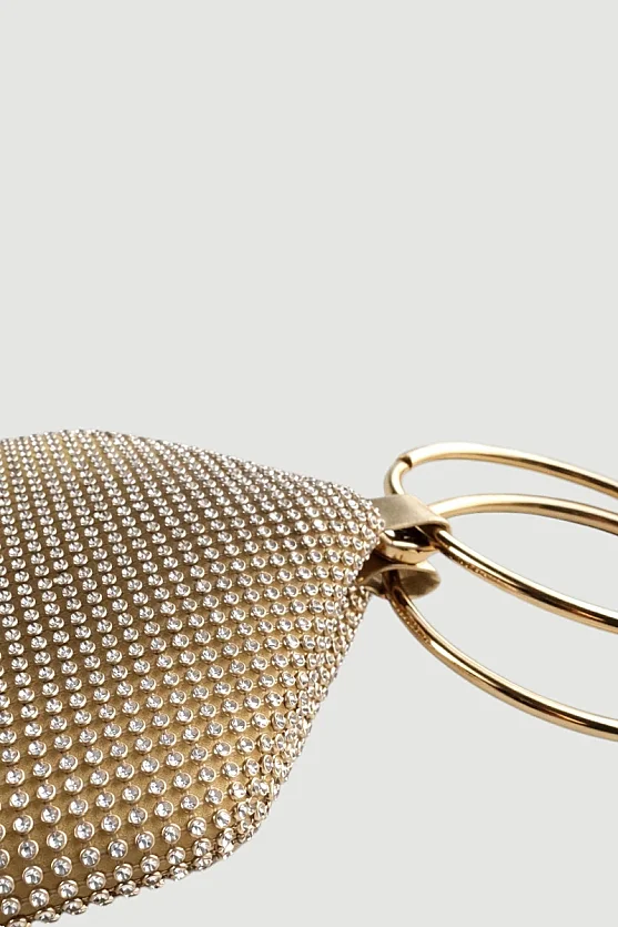 Metal Aksesuarlı Taşlı Abiye Çanta - Gold - Gusto