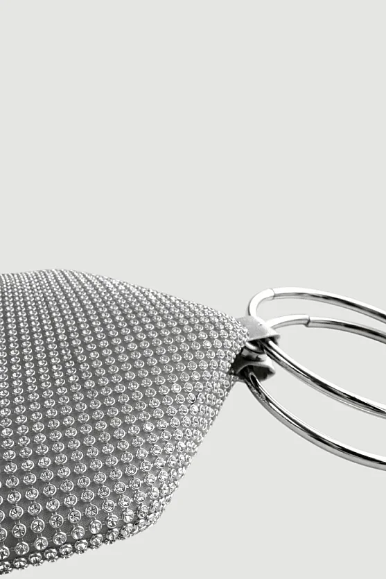 Metal Aksesuarlı Taşlı Abiye Çanta - Gümüş - 2