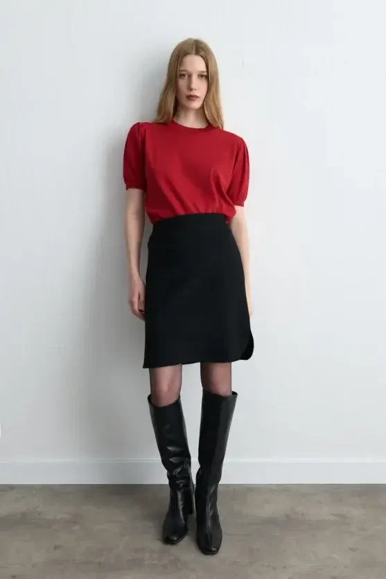Mini Wool Skirt - Black - 2
