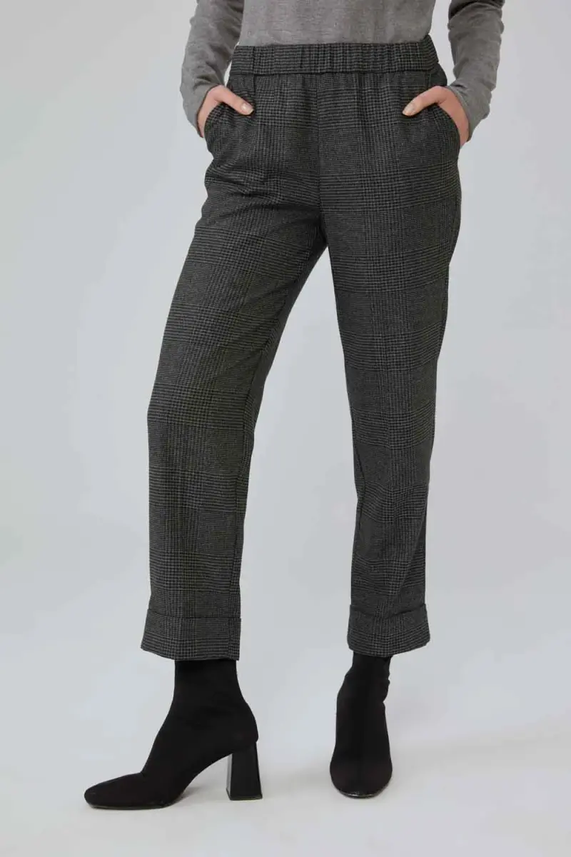 Minik Kazayağı Lastikli Kumaş Pantolon - Siyah - 1