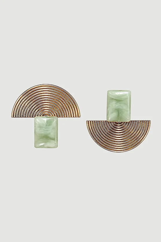 Kare Taşlı Geometrik Küpe - Gold - Gusto