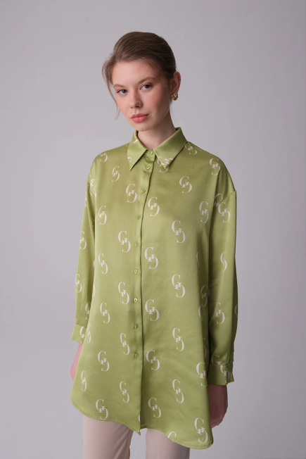 Monogram Gömlek - Fıstık Yeşili Fıstık Yeşili