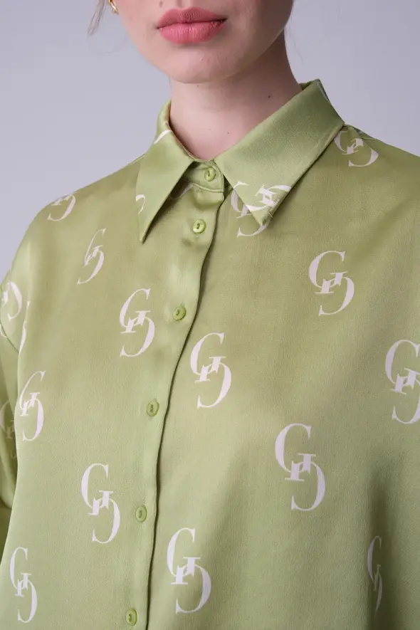 Monogram Gömlek - Fıstık Yeşili - 3