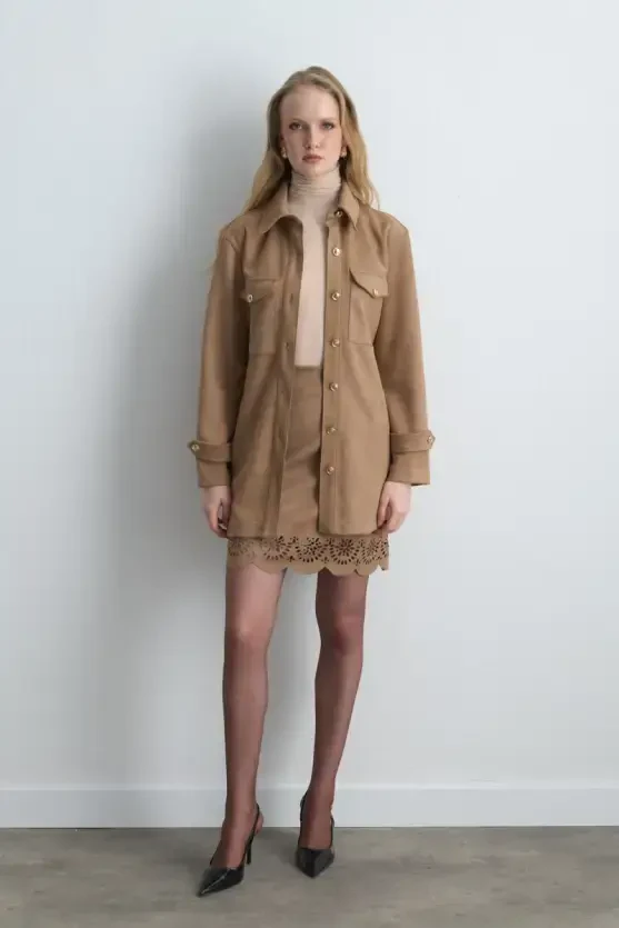 Motifed Suede Skirt - Camel - Gusto