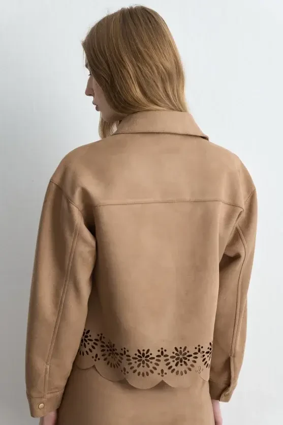 Motifli Süet Gömlek Ceket - Camel - Gusto