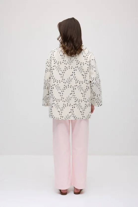 Nakışlı Koton Kaftan - Ekru - 5