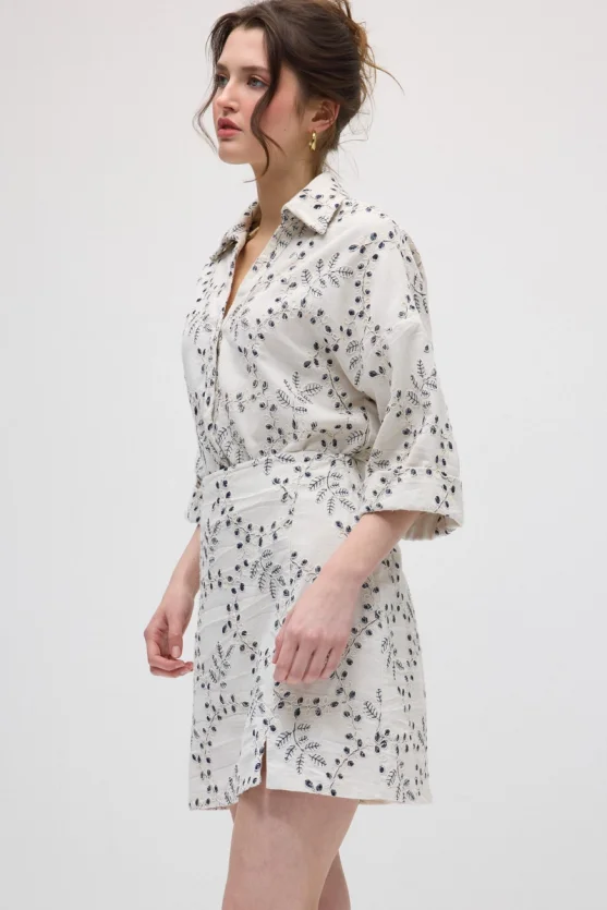 Nakışlı Koton Mini Etek - Ekru - Gusto