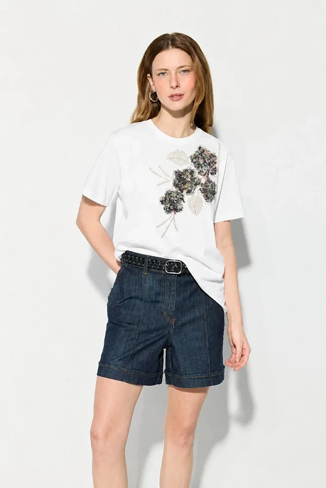 Nakışlı Pamuk T-shirt - Beyaz