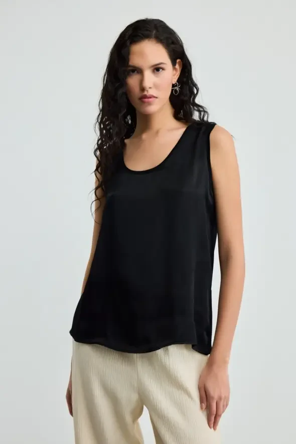 Önü Saten Arkası Penye Atlet - Siyah - Gusto