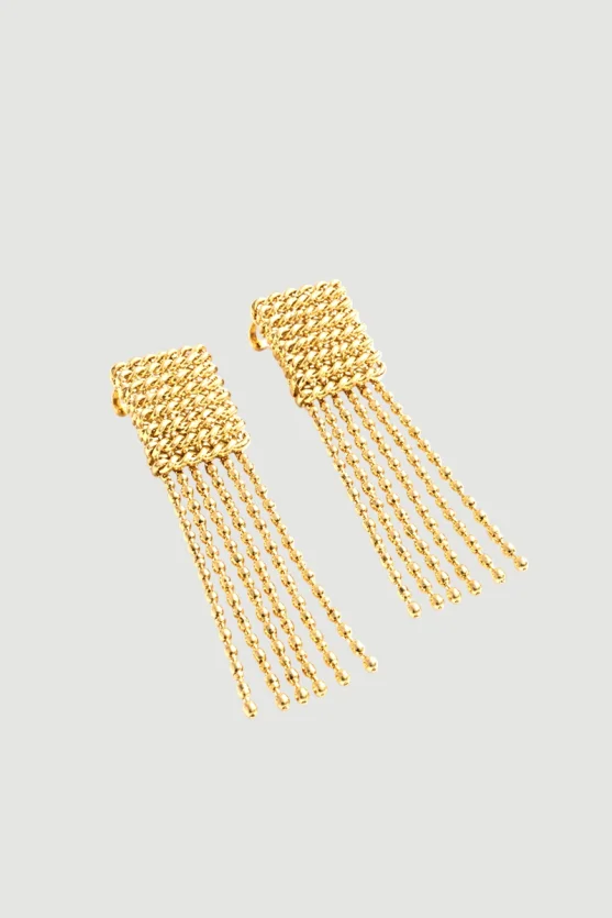 Örgü Detaylı Sallantılı Küpe - Gold - Gusto