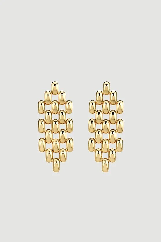 Örgü Görünümlü Sallantılı Küpe - Gold - Gusto