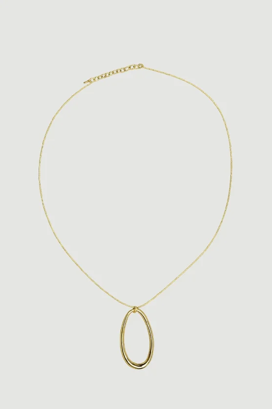 Oval Aksesuarlı Metal Kolye - Gold - 1