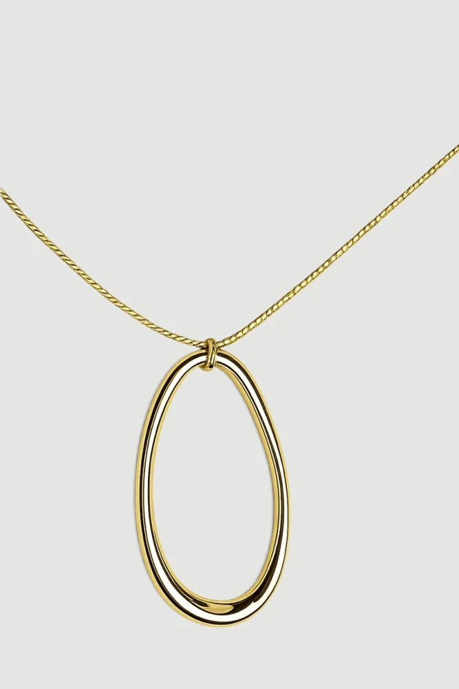 Oval Aksesuarlı Metal Kolye - Gold - Gusto (1)