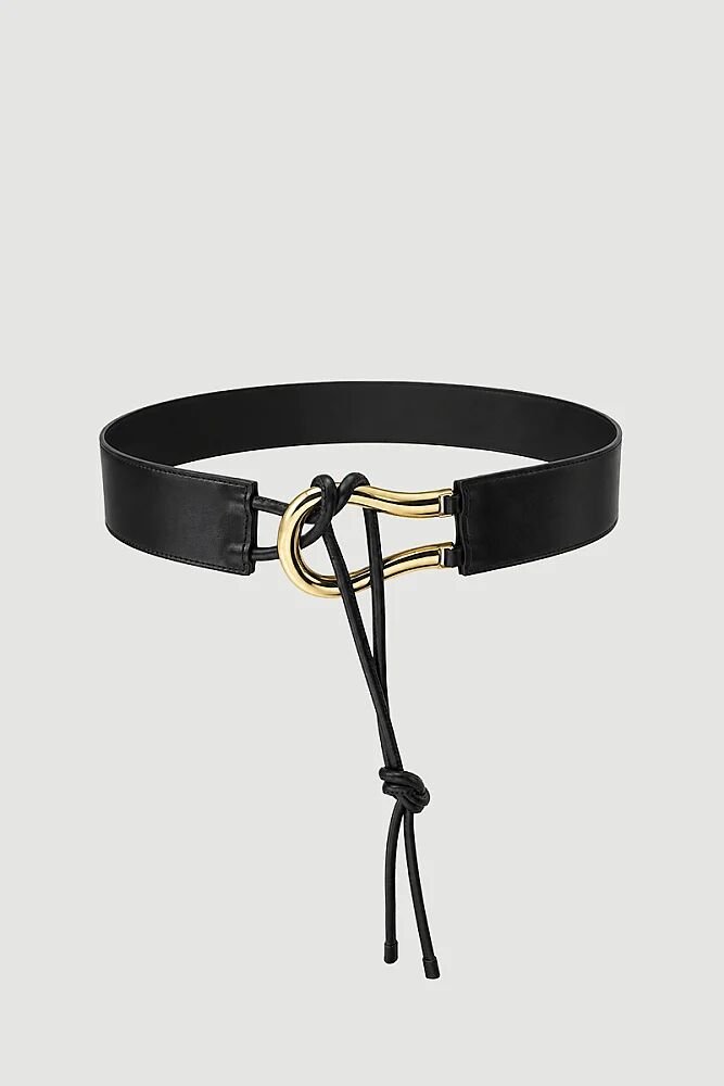 Oval Tokalı Bağlamalı Suni Deri Kemer - Siyah Siyah