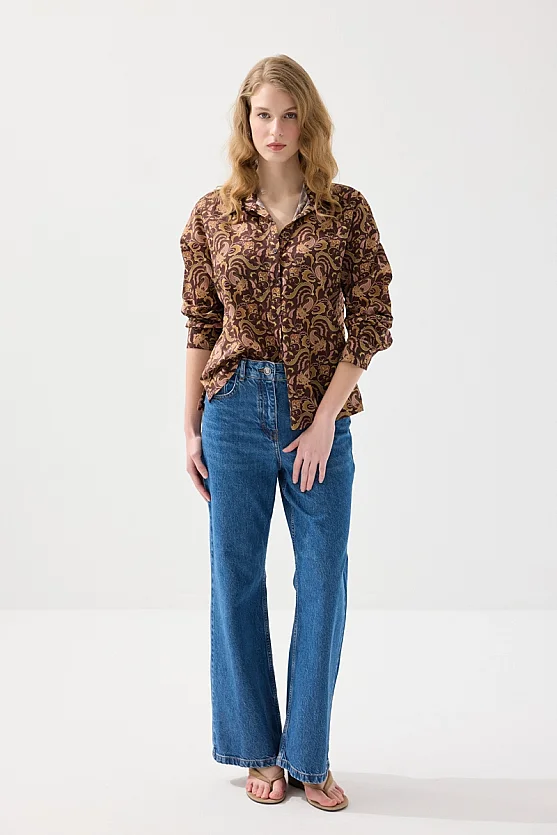 Oversize Poplin Gömlek - Kahverengi - Gusto