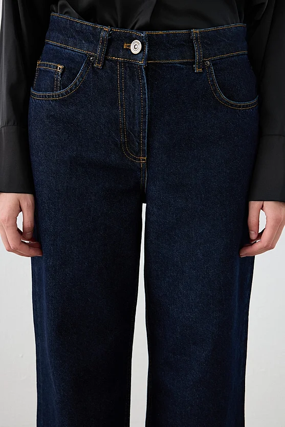 Paçası Katlamalı Boru Paça Denim Pantolon - Lacivert - Gusto