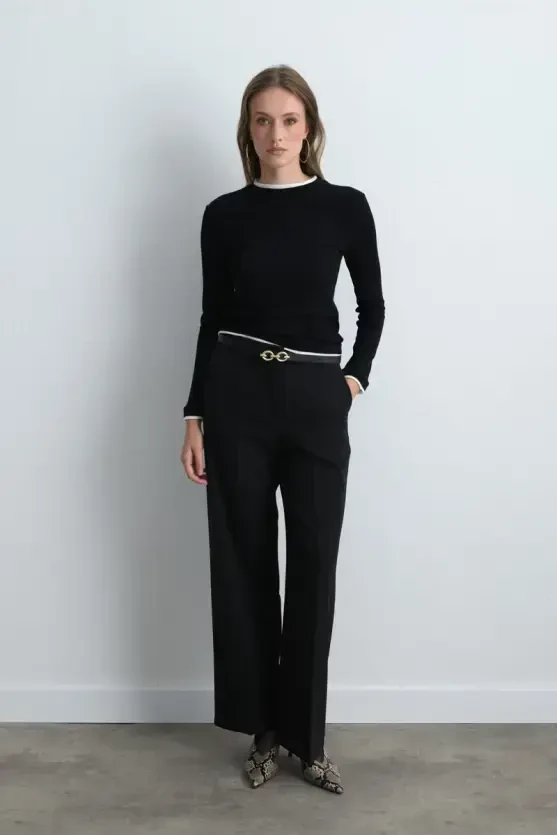 Palazzo Fabric Pants - Black - Gusto