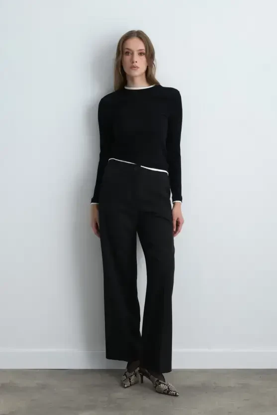 Palazzo Fabric Pants - Black - Gusto