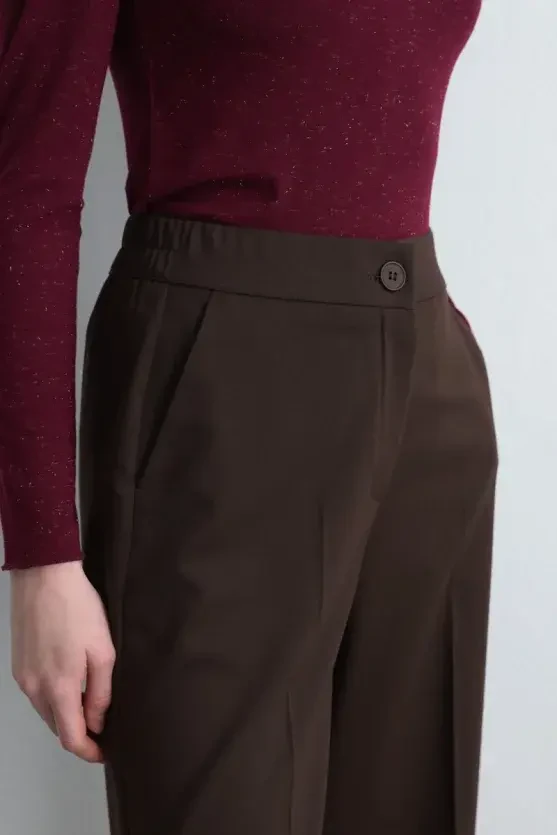 Palazzo Fabric Pants - Brown - 2