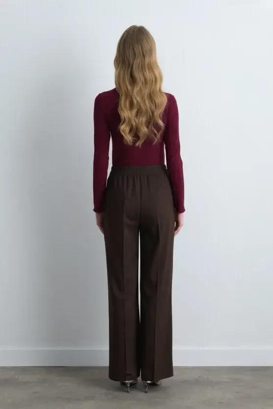 Palazzo Fabric Pants - Brown - Gusto