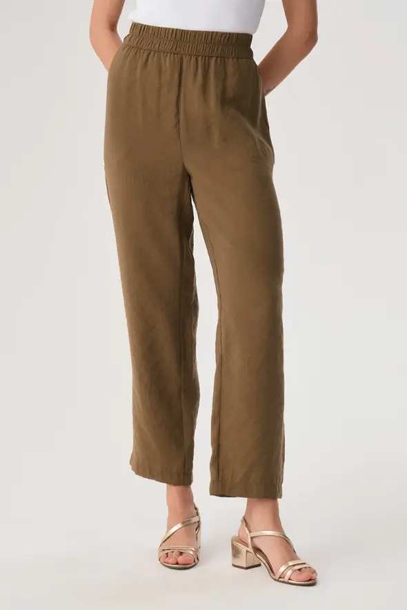 Beli Lastikli Modal Pantolon - Haki - 1