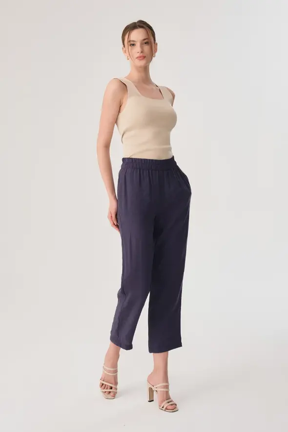 Beli Lastikli Modal Pantolon - Lacivert - 2