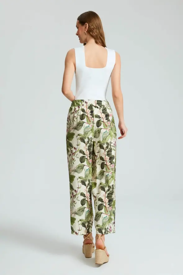 Patterned Viscose Pants -Green