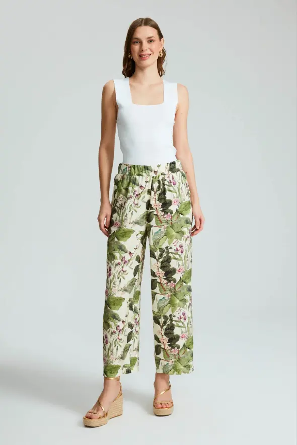 Patterned Viscose Pants -Green