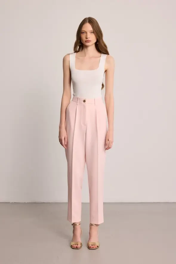 Pileli Sigaret Pantolon - Pembe - 3
