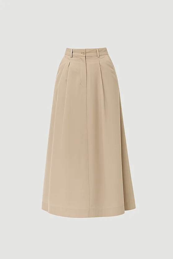Pilikaşeli Uzun Koton Etek - Bej - 11