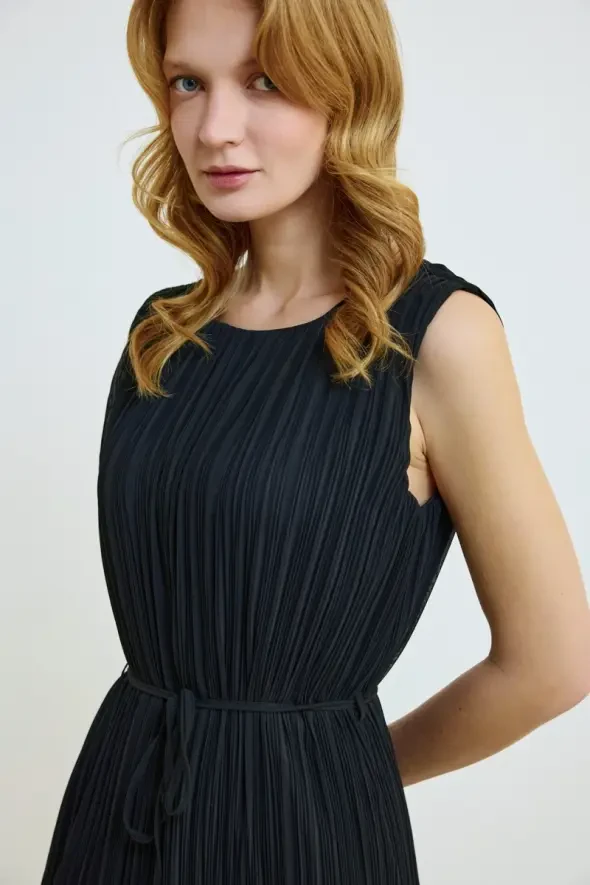 Piliseli Elbise - Siyah - 3