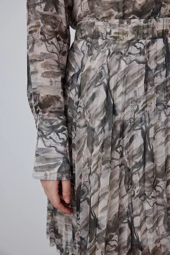 Piliseli Şifon Etek - Vizon - Gusto