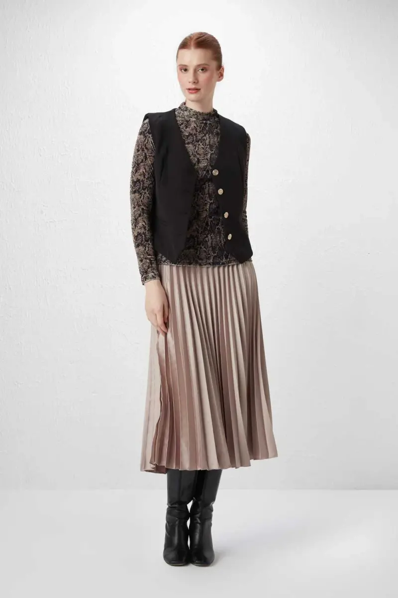 Pleated Satin Skirt - Stone Autumn-Winter | Gusto