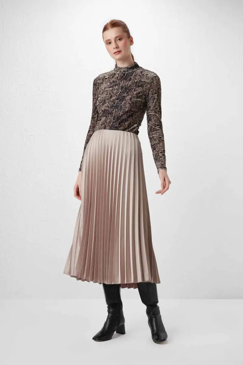 Pleated Satin Skirt - Stone Autumn-Winter | Gusto