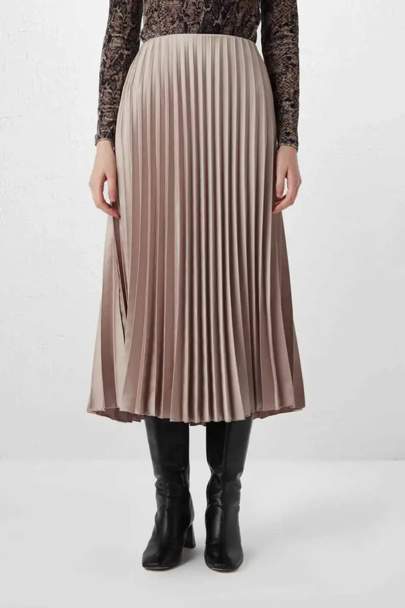 Pleated Satin Skirt - Stone Autumn-Winter | Gusto