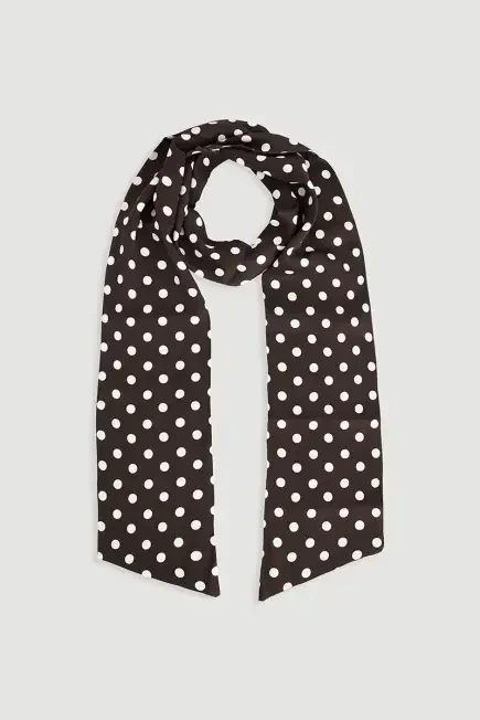 Polka Dot Long Scarf - Brown Brown