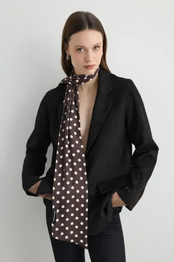 Polka Dot Long Scarf - Brown - Gusto
