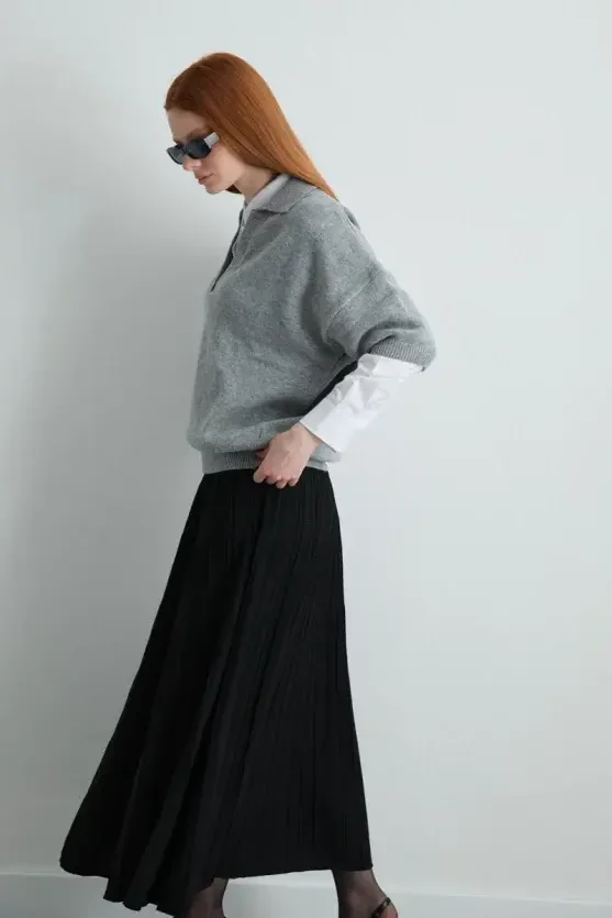 Polo Neck Wool Knit - Gray - 2