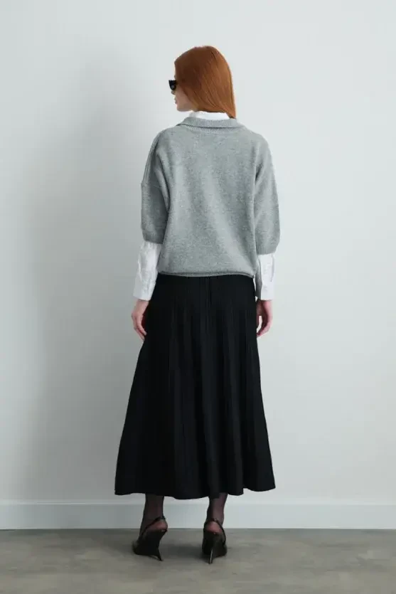 Polo Neck Wool Knit - Gray - Gusto