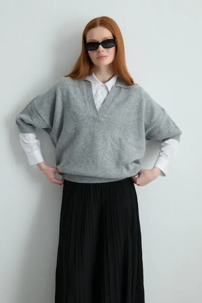 Polo Neck Wool Knit - Gray