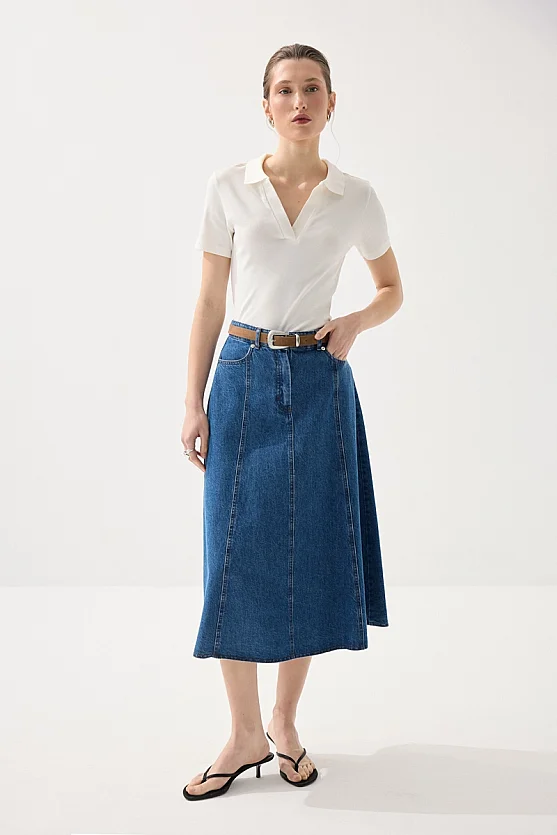 Polo Yaka Kaşkorse T-Shirt - Beyaz - Gusto