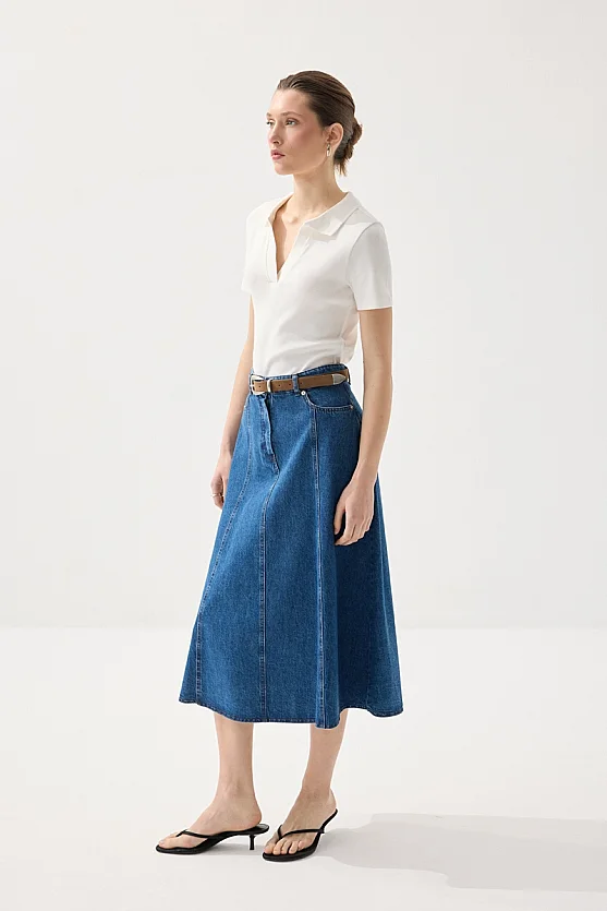 Polo Yaka Kaşkorse T-Shirt - Beyaz - Gusto