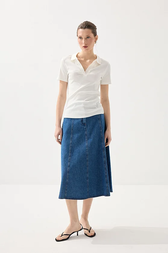 Polo Yaka Kaşkorse T-Shirt - Beyaz - 2