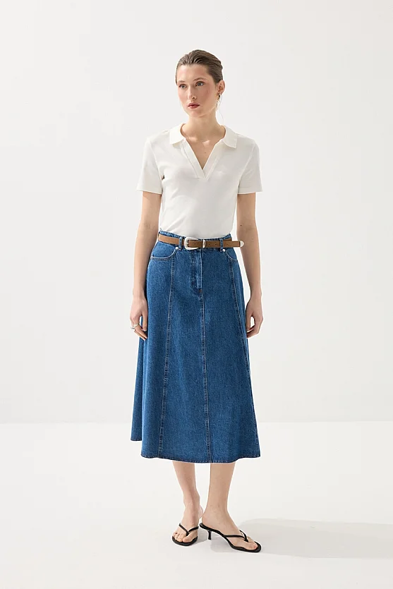 Polo Yaka Kaşkorse Tshirt - Beyaz - Gusto