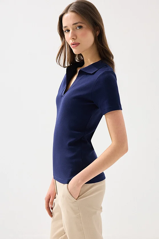 Polo Yaka Kaşkorse Tshirt - Lacivert - 2