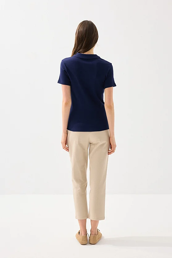 Polo Yaka Kaşkorse Tshirt - Lacivert - 5