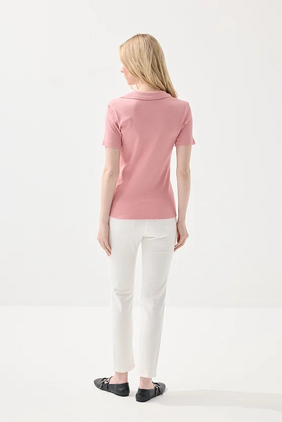 Polo Yaka Kaşkorse T-Shirt - Pudra - Gusto